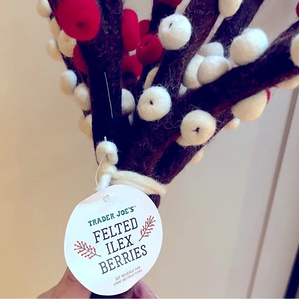 Trader Joe’s NWT Unbelievably Beautiful Red White Brown Wool Felted Ilex Berries